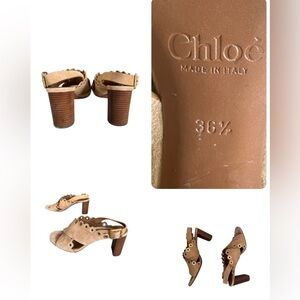 CHLOE Eyelet-Studded Suede Sandal, Angora Beige Tan authentic Women size 36.5